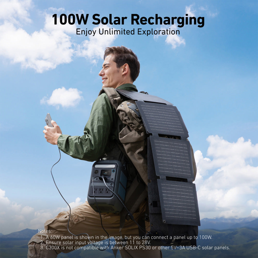Anker SOLIX C300X 288Wh Portable Power Station - Travel-Friendly & Fast Charge - Black