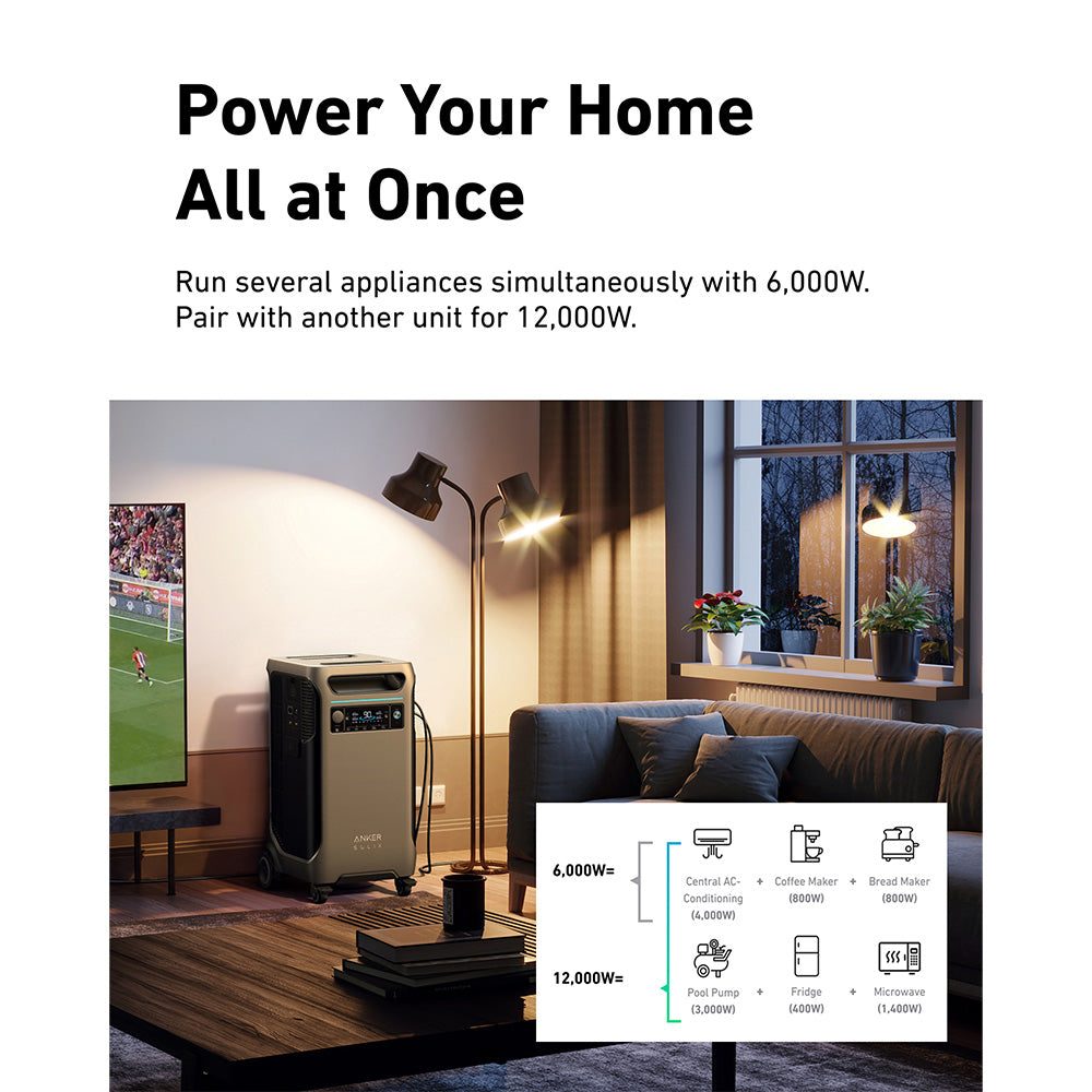 Anker SOLIX F3800 3840Wh | 6000W Portable Power Station w/ BP3800 Expansion Battery