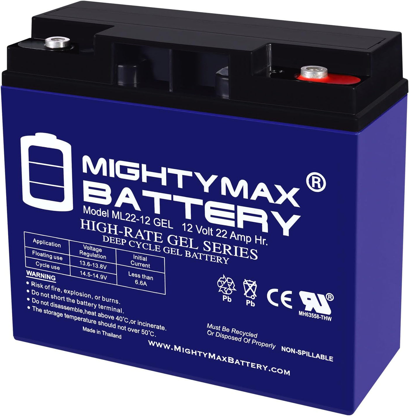 Mighty Max ML22-12GEL 12V 22 AH GEL Rechargeable Maintenance Free SLA AGM Battery