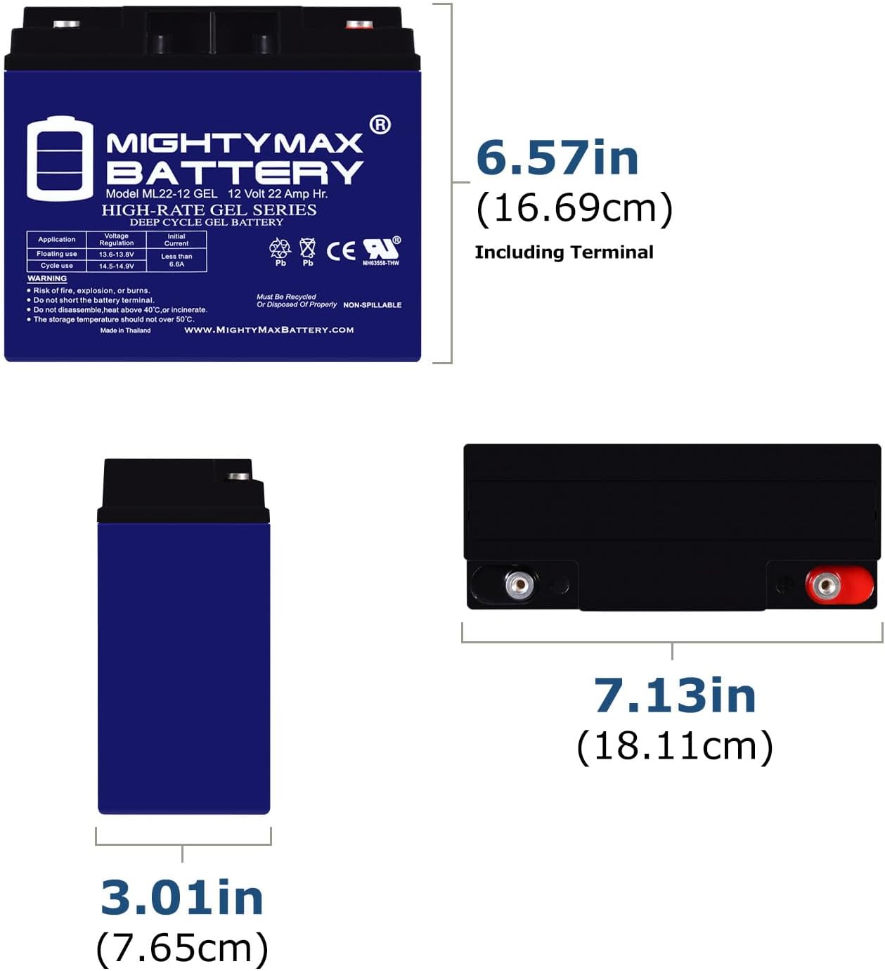 Mighty Max ML22-12GEL 12V 22 AH GEL Rechargeable Maintenance Free SLA AGM Battery