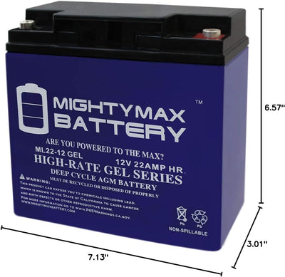 Mighty Max ML22-12GEL 12V 22 AH GEL Rechargeable Maintenance Free SLA AGM Battery