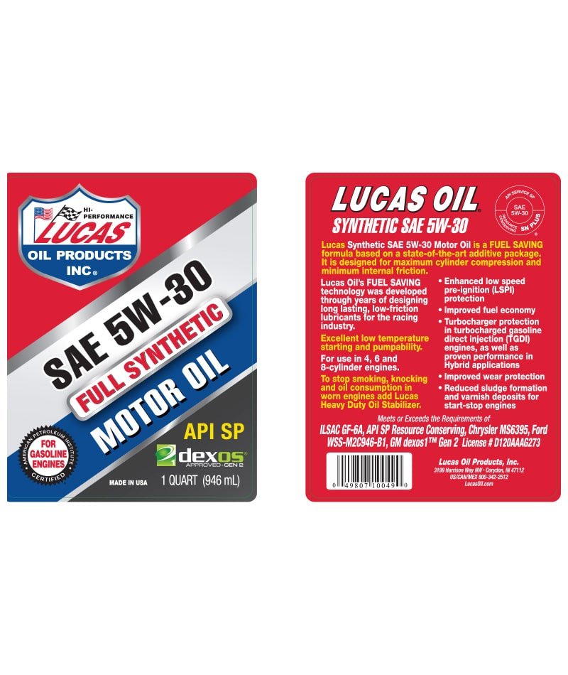 Lucas Oil 10049 Synthetic Motor Oil 1 Qt - SAE 5W-30 API SN Plus