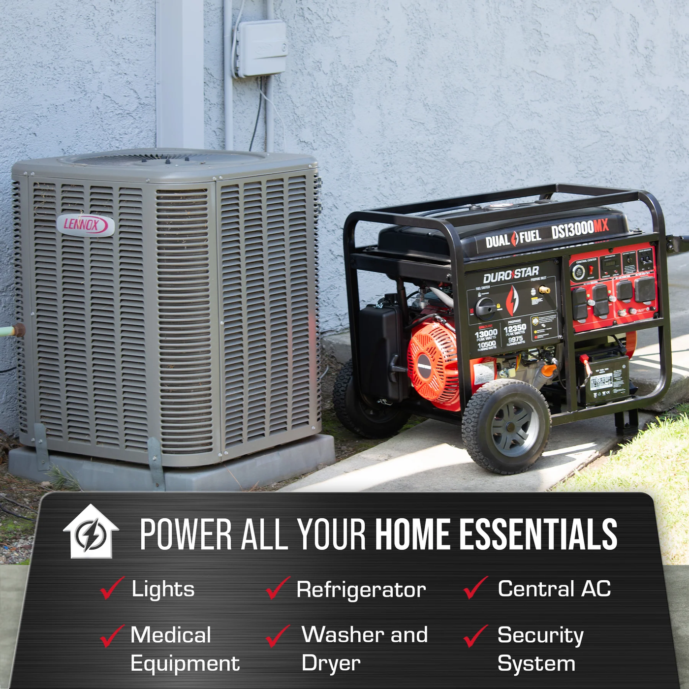 DuroStar DS13000MX 13,000 Watt Dual Fuel Portable Generator w/ CO Aler ...