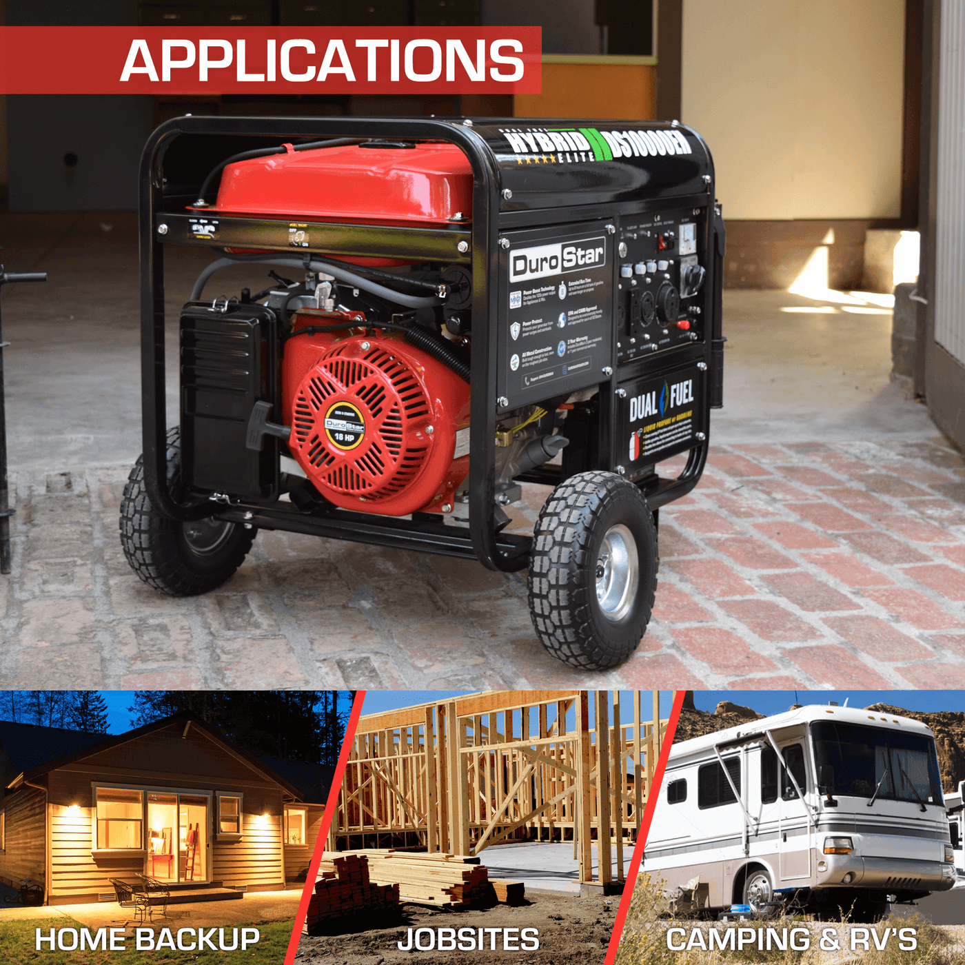 DuroStar DS10000EH 10,000W 439cc Dual Fuel Portable Generator w/ Electric Start