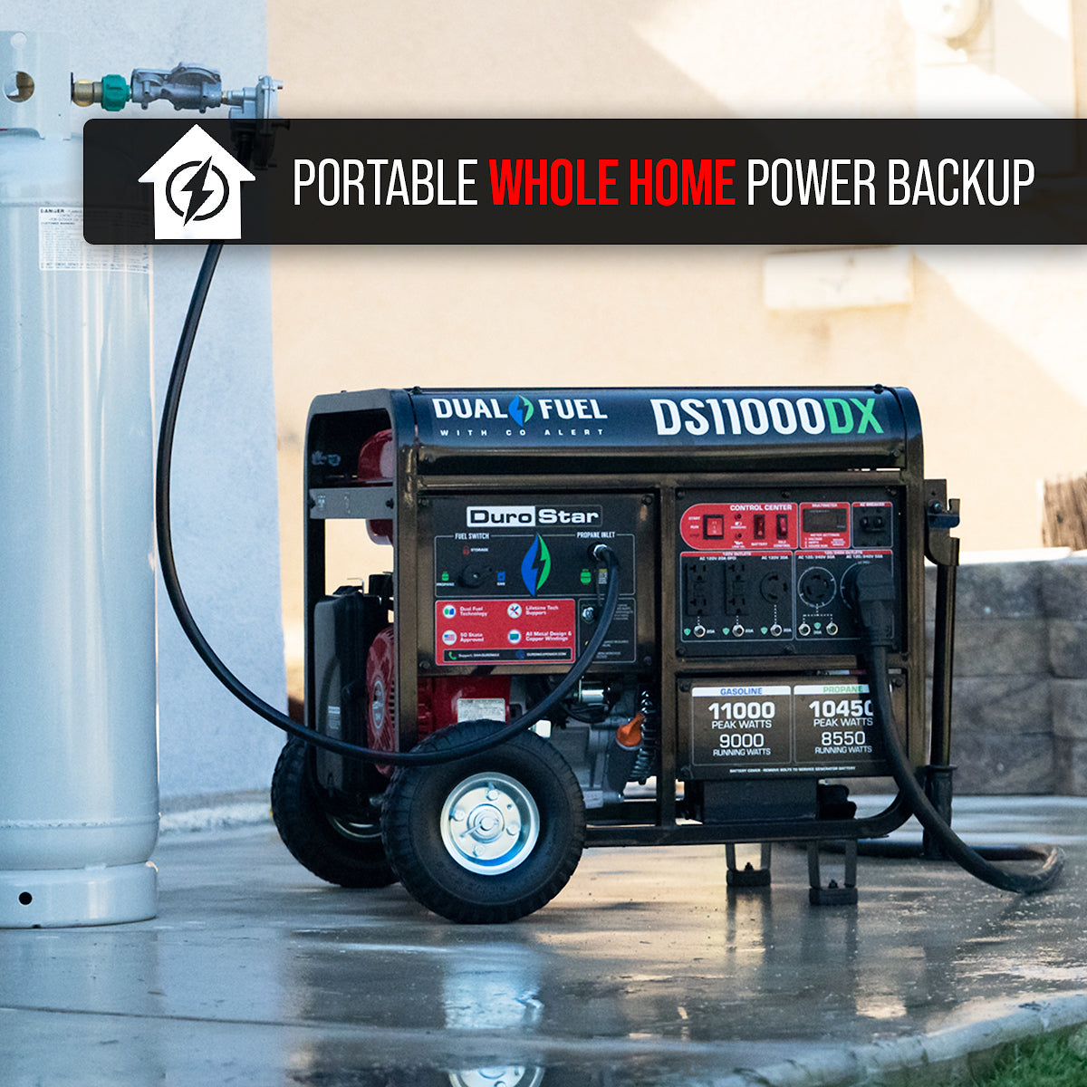 DuroStar DS11000DX 11,000W/9,000W 457cc Electric Start Dual Fuel Portable Generator w/ CO Alert
