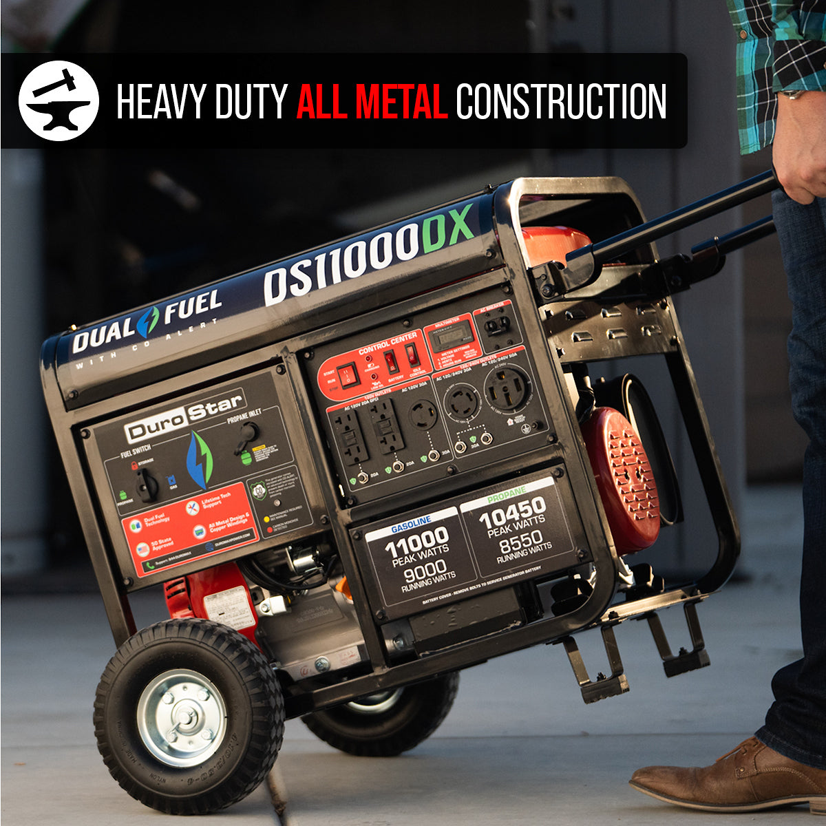 DuroStar DS11000DX 11,000W/9,000W 457cc Electric Start Dual Fuel Portable Generator w/ CO Alert