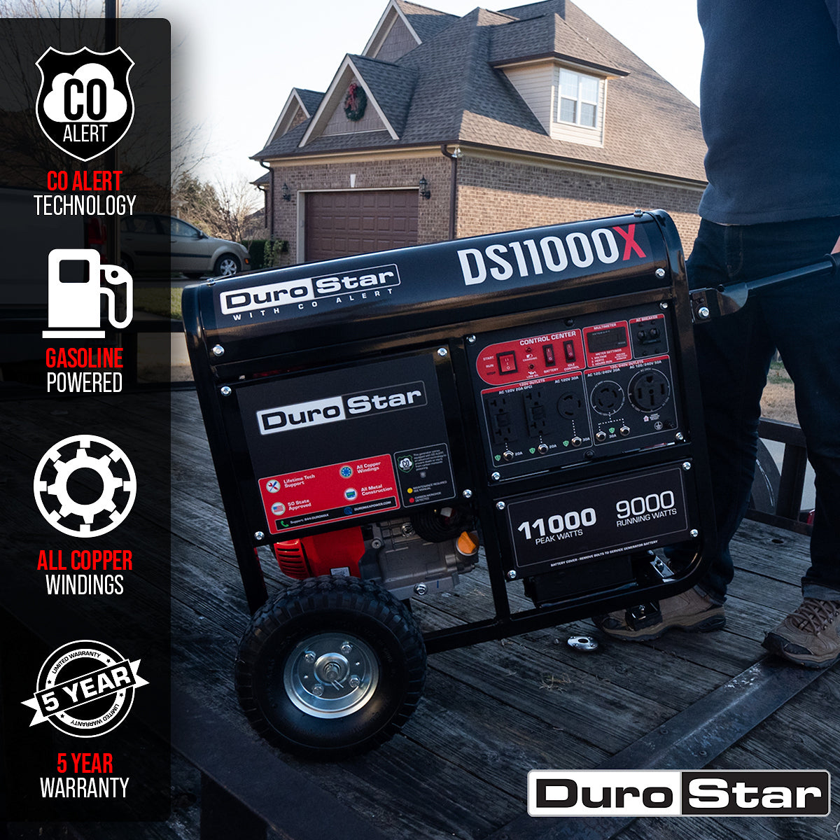 DuroStar DS11000X 11,000W/9,000W 457cc Electric Start Portable Generator w/ CO Alert