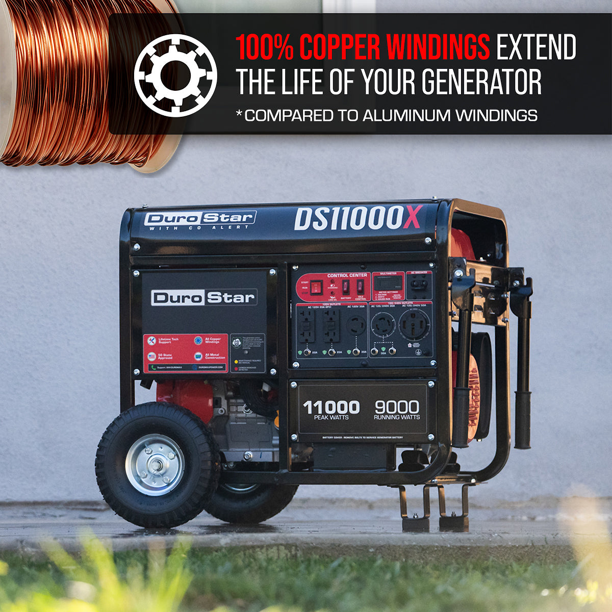DuroStar DS11000X 11,000W/9,000W 457cc Electric Start Portable Generator w/ CO Alert