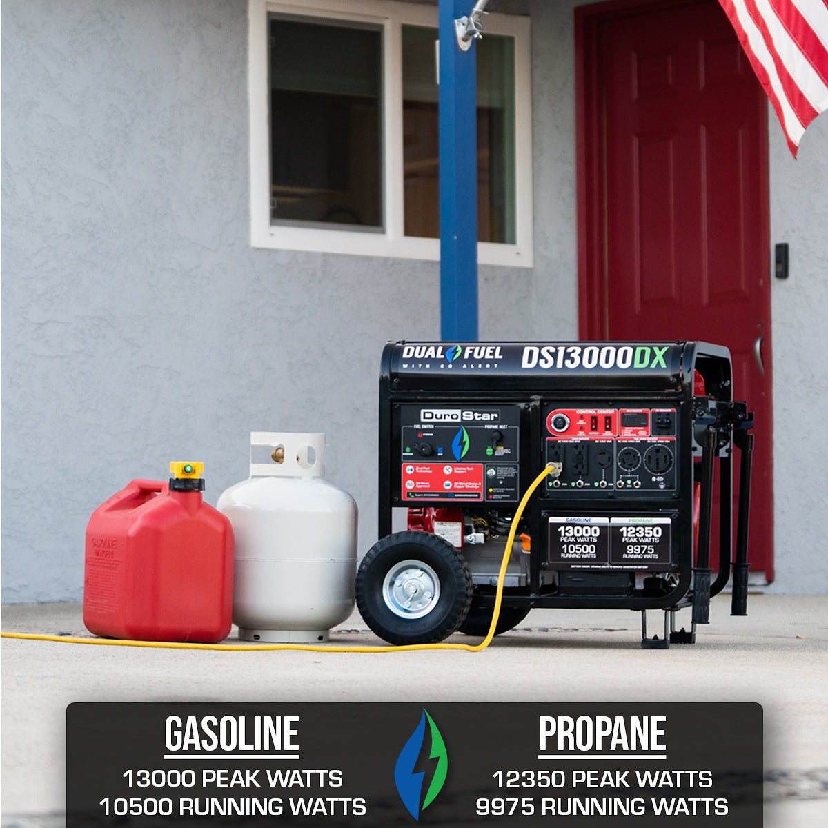 DuroStar DS13000DX 13,000W/10,500W 500cc Electric Start Dual Fuel Portable Generator w/ CO Alert