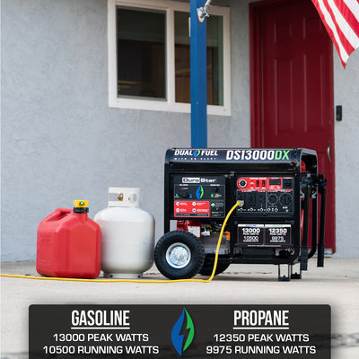 DuroStar DS13000DX 13,000W/10,500W 500cc Electric Start Dual Fuel Portable Generator w/ CO Alert
