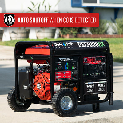 DuroStar DS13000DX 13,000W/10,500W 500cc Electric Start Dual Fuel Portable Generator w/ CO Alert