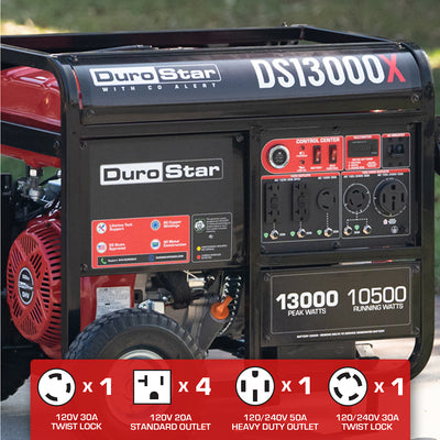 DuroStar DS13000X 13,000W/10,500W 500cc Electric Start Portable Generator w/ CO Alert