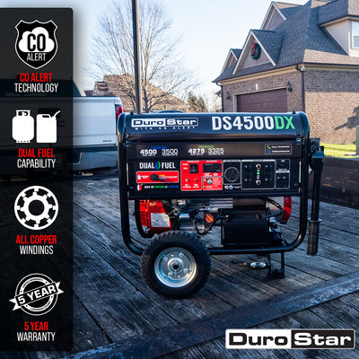 DuroStar DS4500DX 4,500W/3,500W 210cc Electric Start Dual Fuel Portable Generator w/ CO Alert