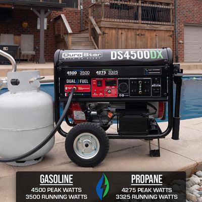 DuroStar DS4500DX 4,500W/3,500W 210cc Electric Start Dual Fuel Portable Generator w/ CO Alert