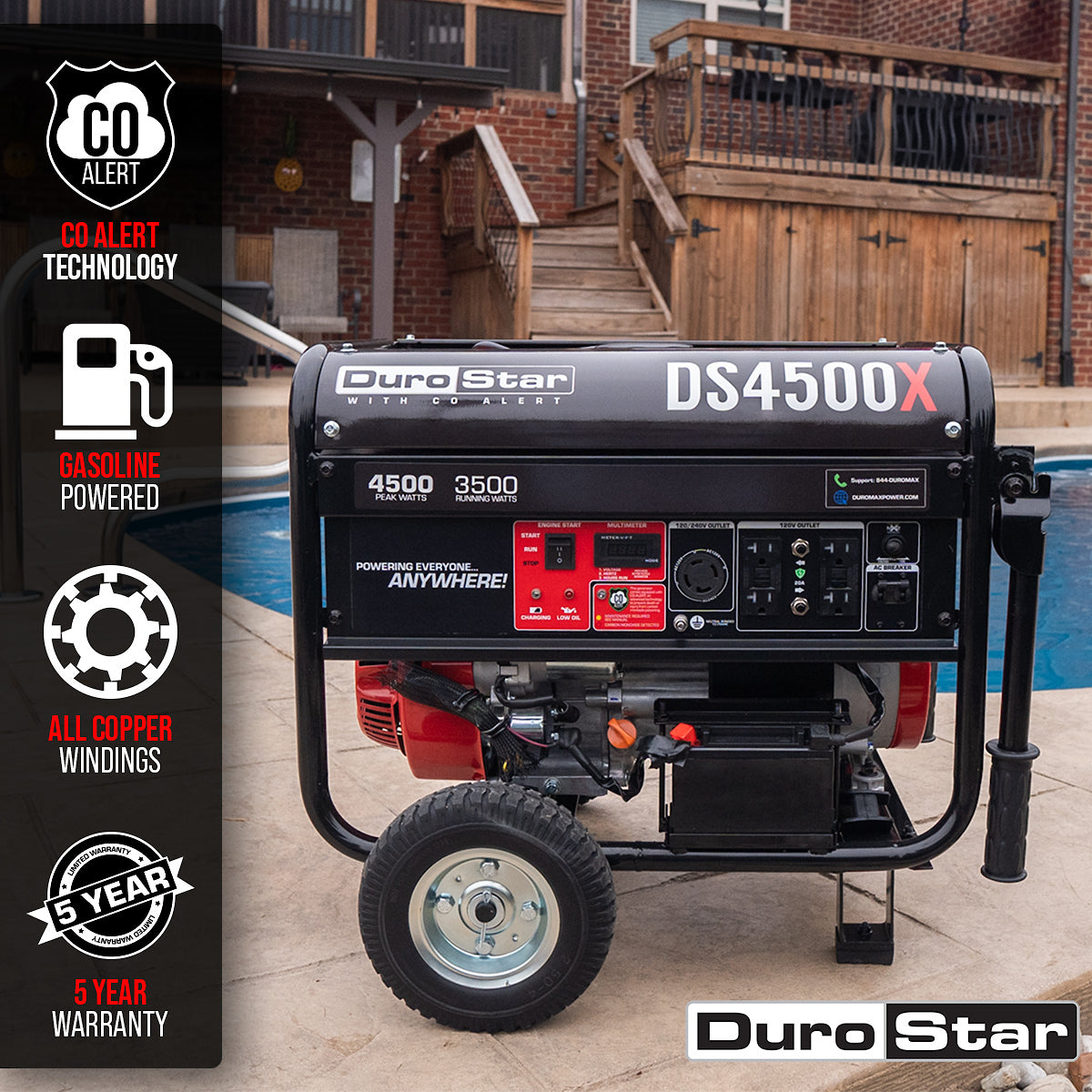DuroStar DS4500X 4,500W/3,500W 210cc Electric Start Portable Generator w/ CO Alert