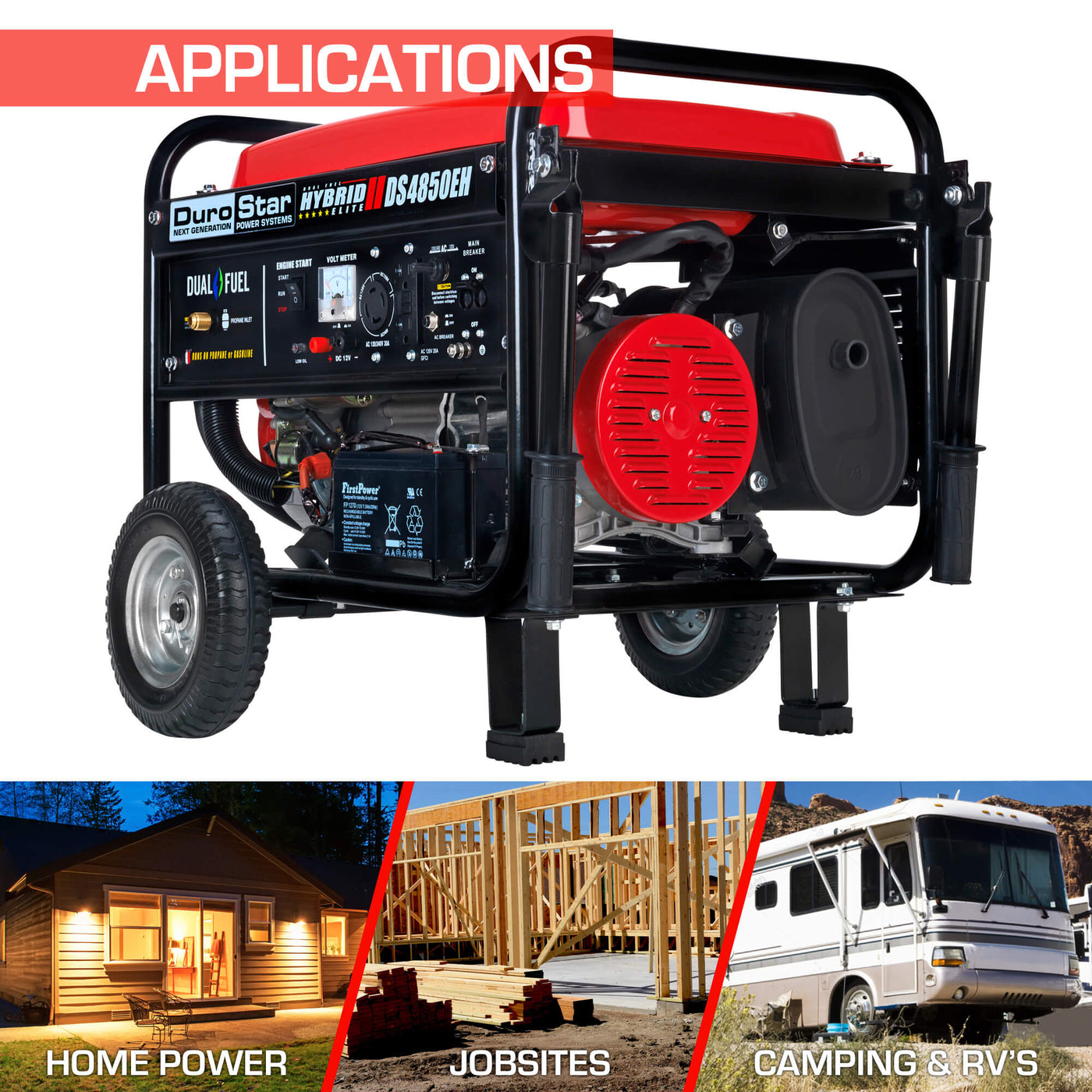 DuroStar DS4850EH 4,850-Watt Dual Fuel Hybrid Generator w/ Electric Start.