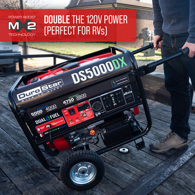 DuroStar DS5000DX 5,000W/4,000W 224cc Electric Start Dual Fuel Portable Generator w/ CO Alert