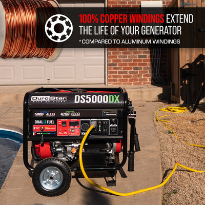 DuroStar DS5000DX 5,000W/4,000W 224cc Electric Start Dual Fuel Portable Generator w/ CO Alert