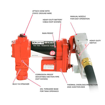 DuroStar DSTP20 12-Volt 20-Gpm Ball Bearing Cast Iron Fuel Transfer Pump