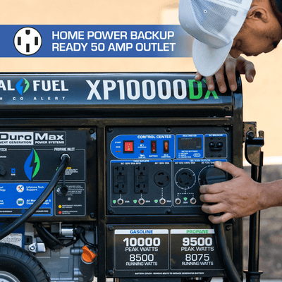 DuroMax XP10000DX 10,000 Watt Dual Fuel Gas Propane Portable Generator w/ CO Alert