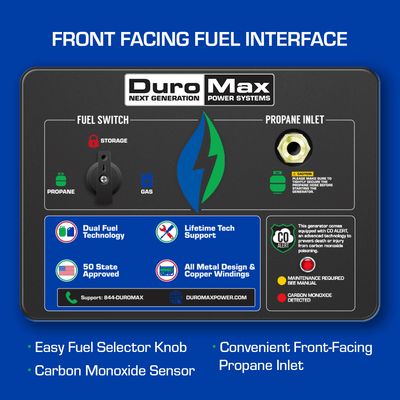 DuroMax XP10000DX 10,000 Watt Dual Fuel Gas Propane Portable Generator w/ CO Alert