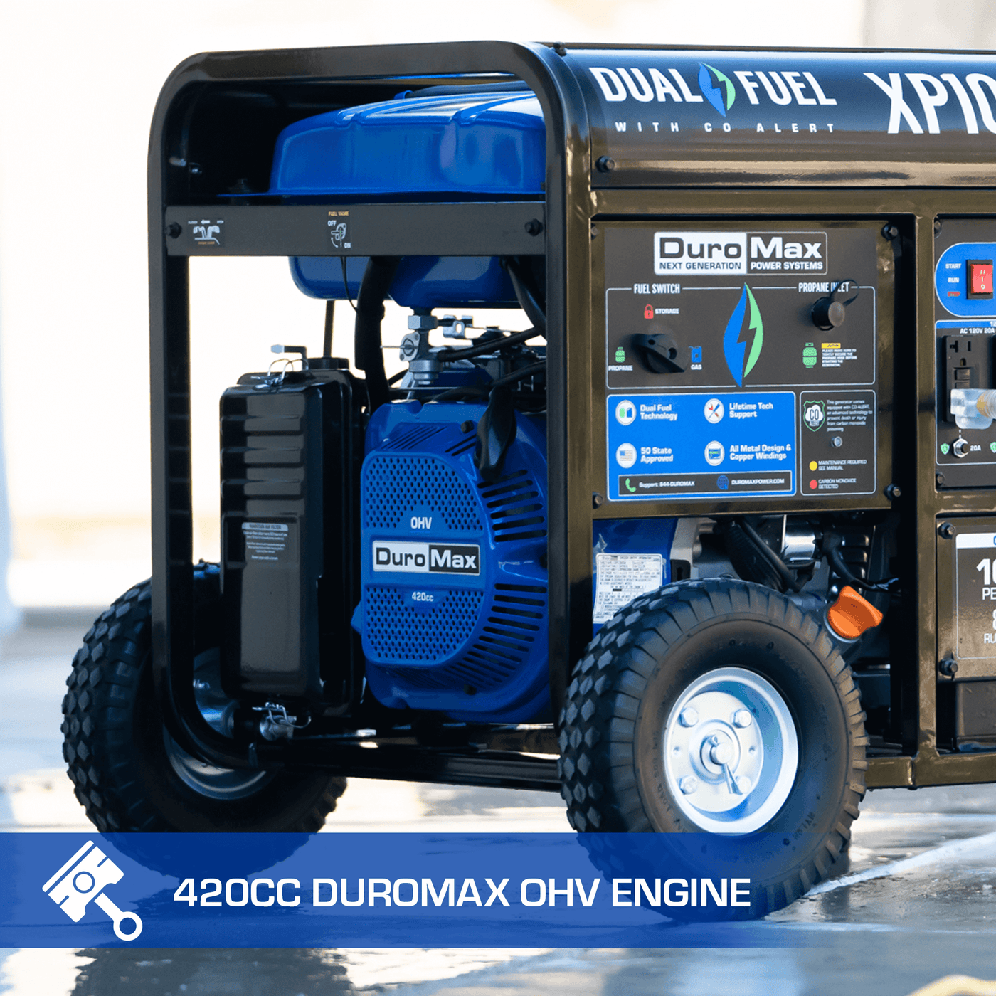 DuroMax XP10000DX 10,000 Watt Dual Fuel Gas Propane Portable Generator w/ CO Alert