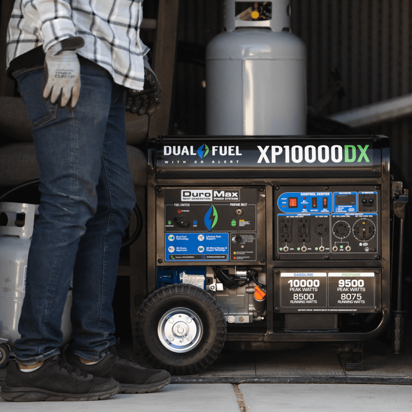 DuroMax XP10000DX 10,000 Watt Dual Fuel Gas Propane Portable Generator w/ CO Alert