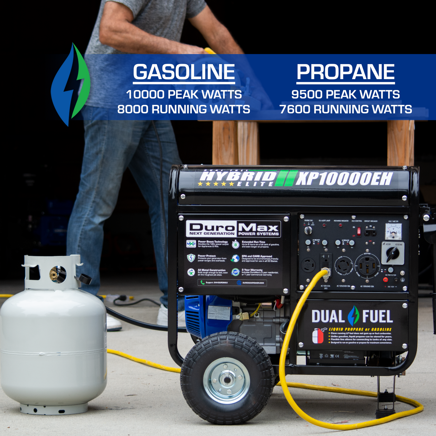 DuroMax XP10000EH 10,000 Watt Portable Dual Fuel Gas Propane Generator