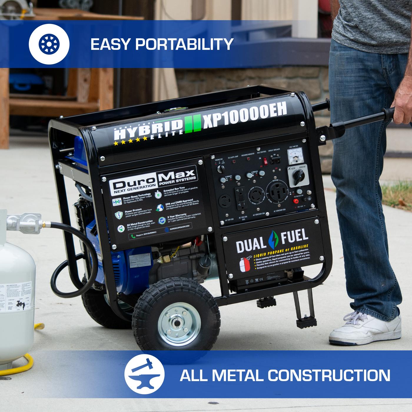 DuroMax XP10000EH 10,000 Watt Portable Dual Fuel Gas Propane Generator