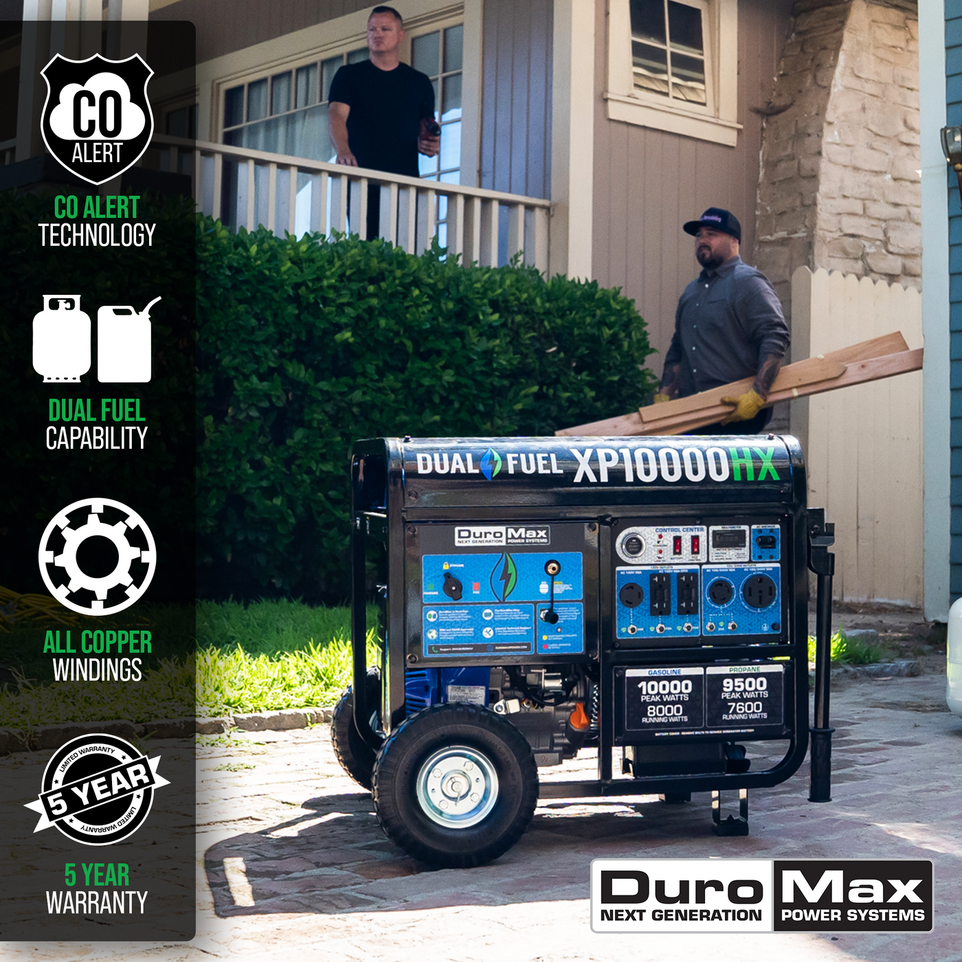 DuroMax XP10000HX 10,000 Watt Portable Dual Fuel Gas Propane CO Alert Generator