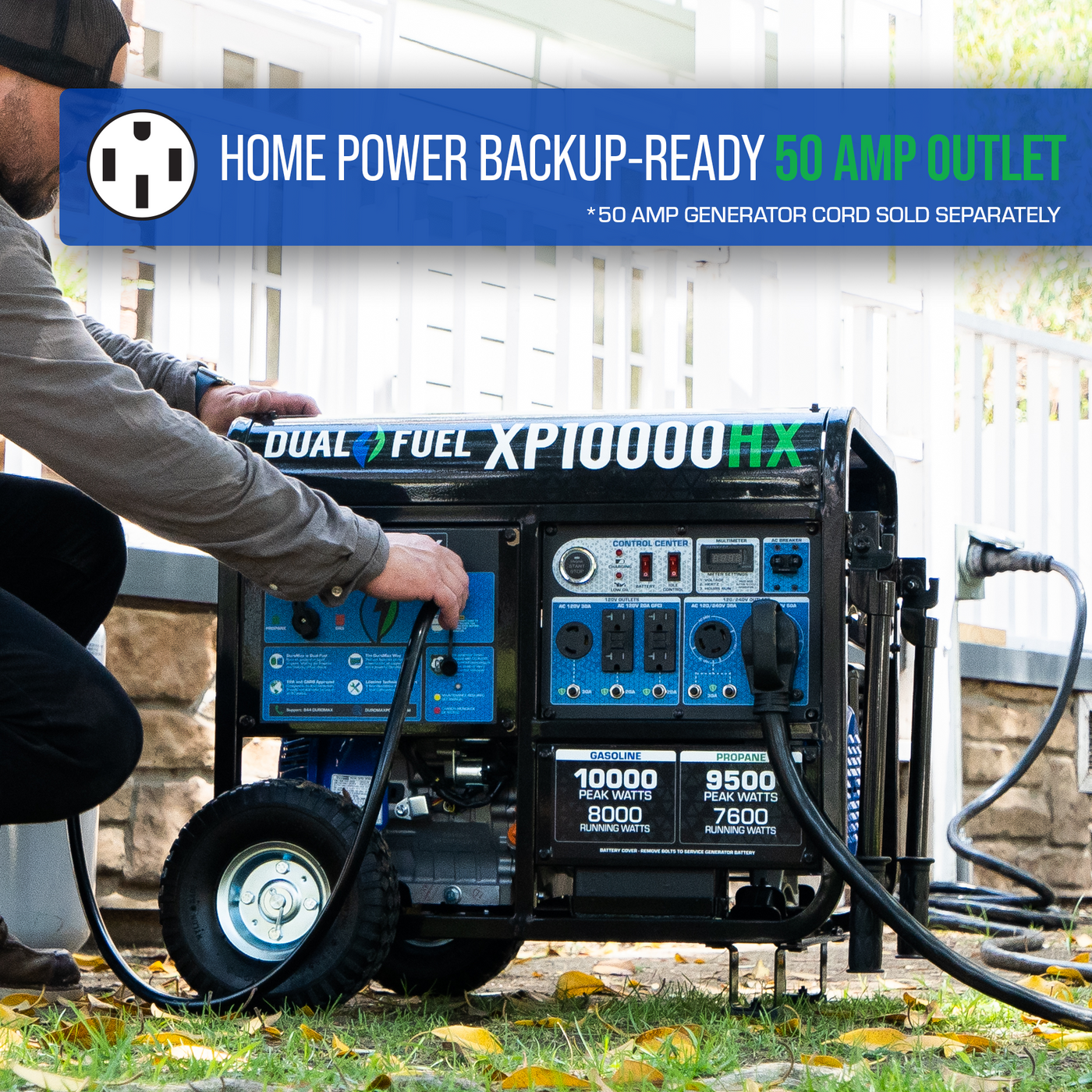 DuroMax XP10000HX 10,000 Watt Portable Dual Fuel Gas Propane CO Alert Generator