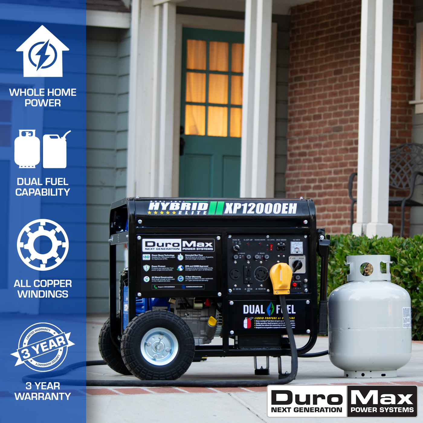 DuroMax XP12000EH 12,000 Watt Portable Dual Fuel Gas Propane Generator