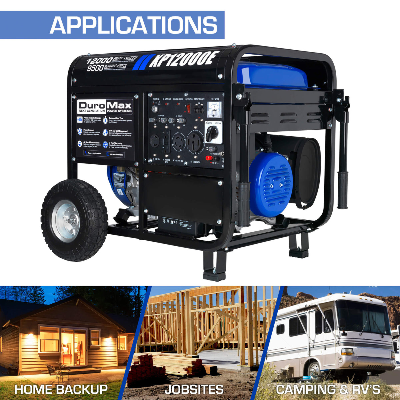 DuroMax XP12000E 12,000 Watt Portable Gas Powered Generator