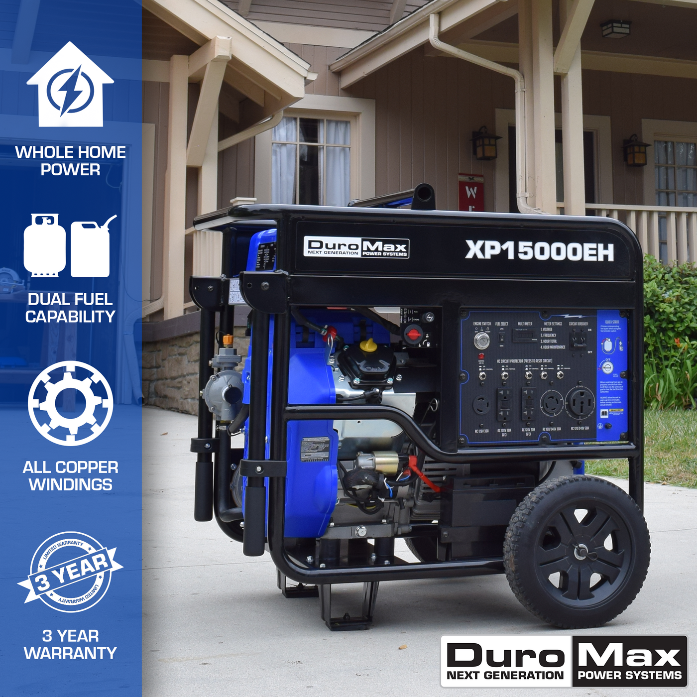 DuroMax XP15000EH 15,000 Watt Portable Dual Fuel Gas Propane Generator