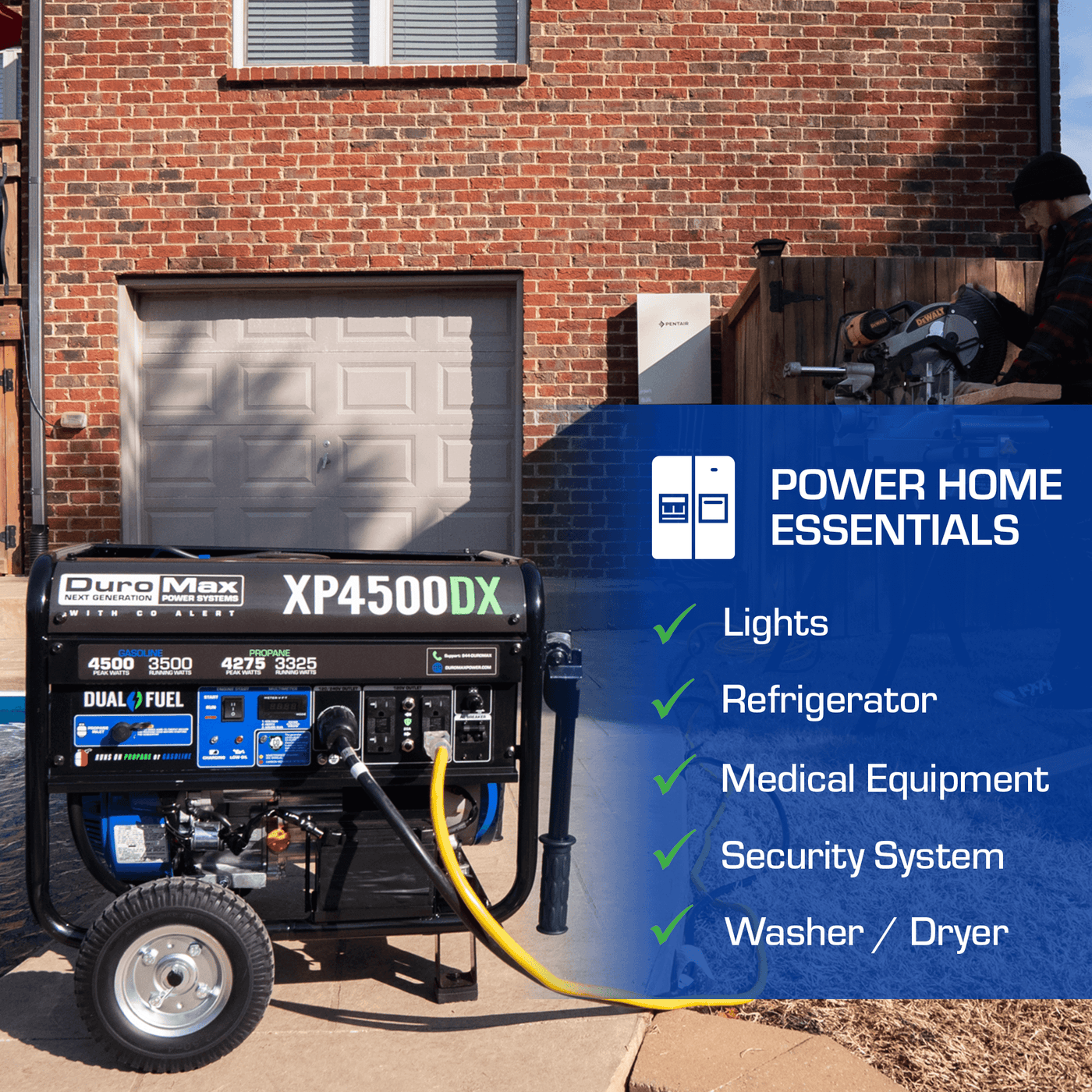DuroMax XP4500DX 4,500 Watt Dual Fuel Gas Propane Portable Generator w/ CO Alert