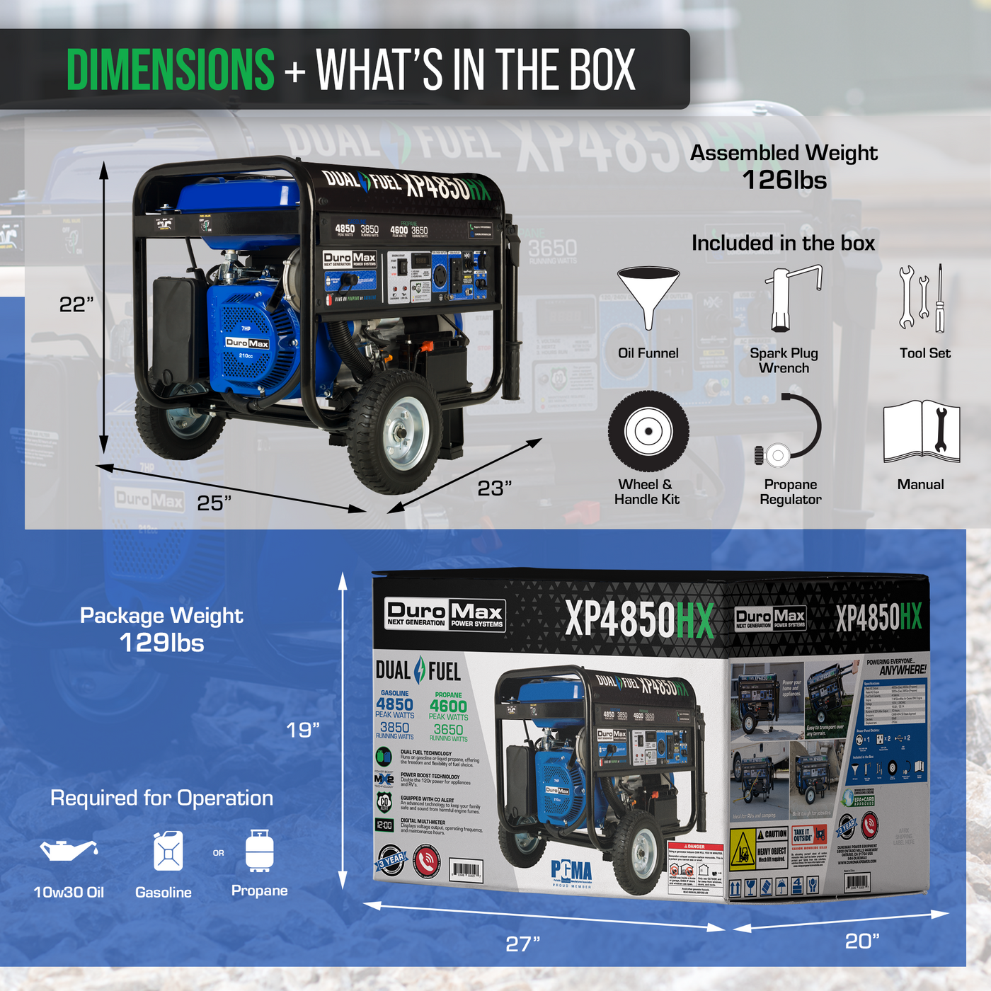 DuroMax XP4850HX 4,850 Watt Portable Dual Fuel Gas Propane CO Alert Generator