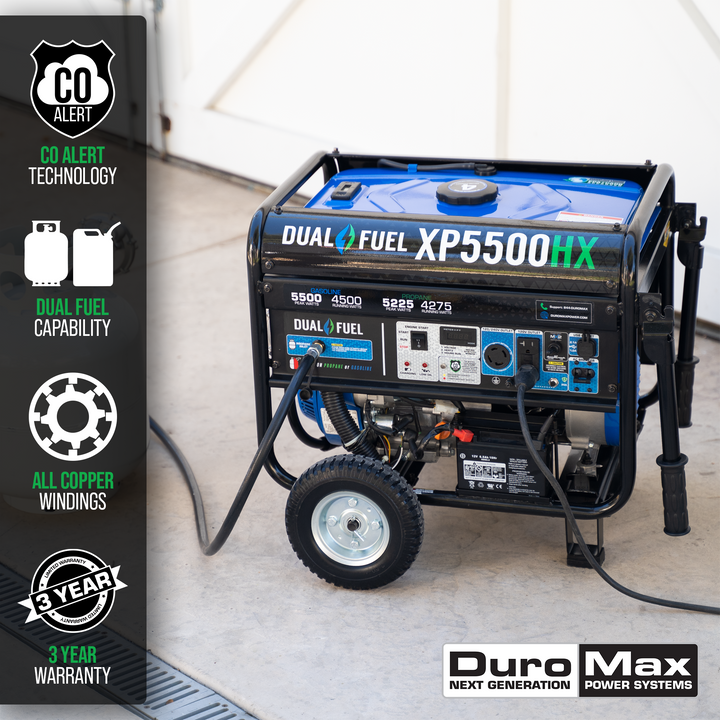 DuroMax XP5500HX 5,500 Watt Portable Dual Fuel Gas Propane CO