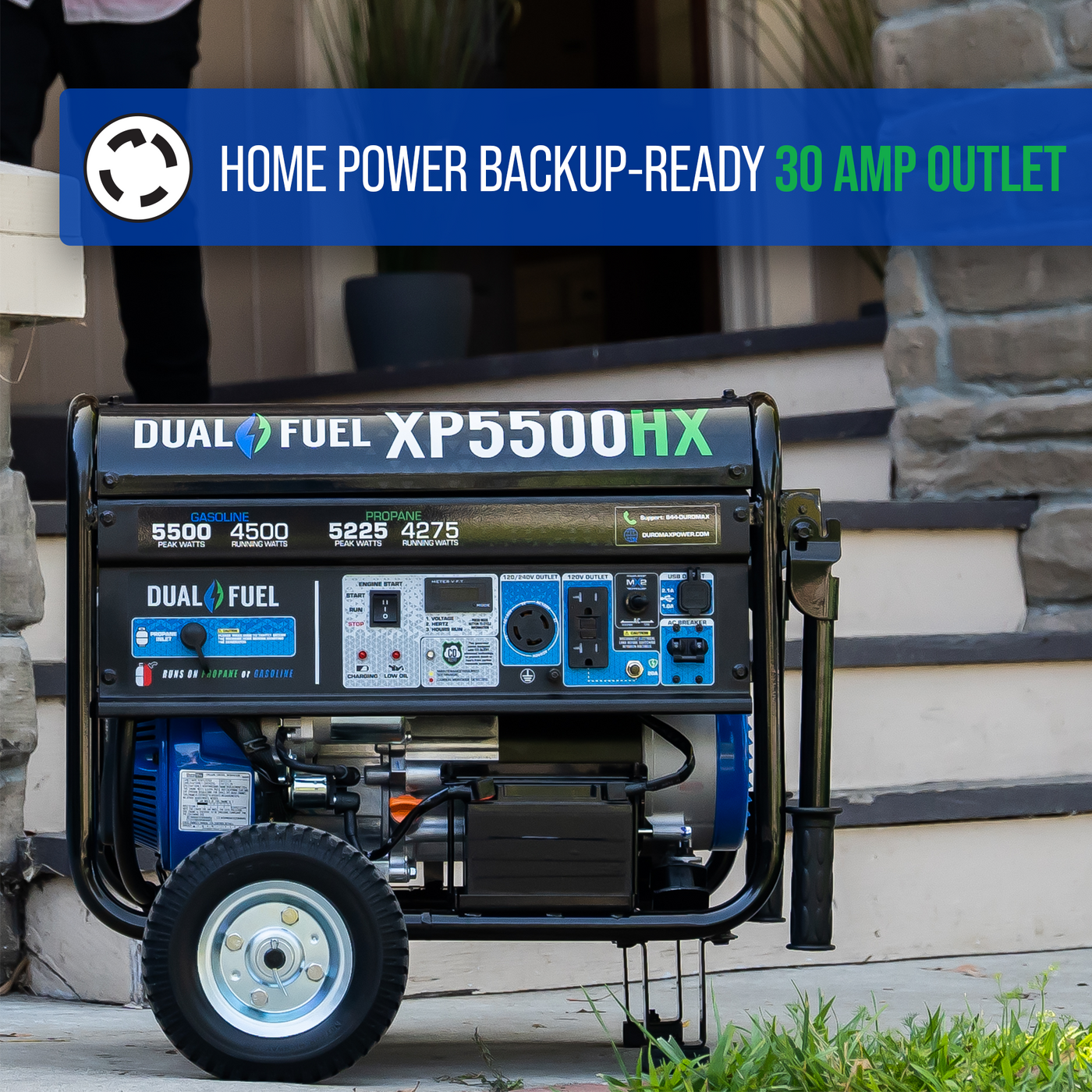 DuroMax XP5500HX 5,500 Watt Portable Dual Fuel Gas Propane CO Alert Generator