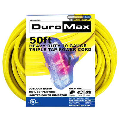 DuroMax XPC10050C 50-Foot 10 Gauge Triple Tap Extension Power Cord.