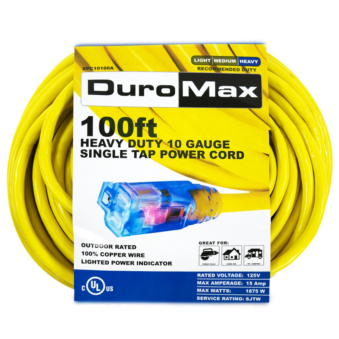 DuroMax XPC10100A 100-Foot 10 Gauge Single Tap Extension Power Cord